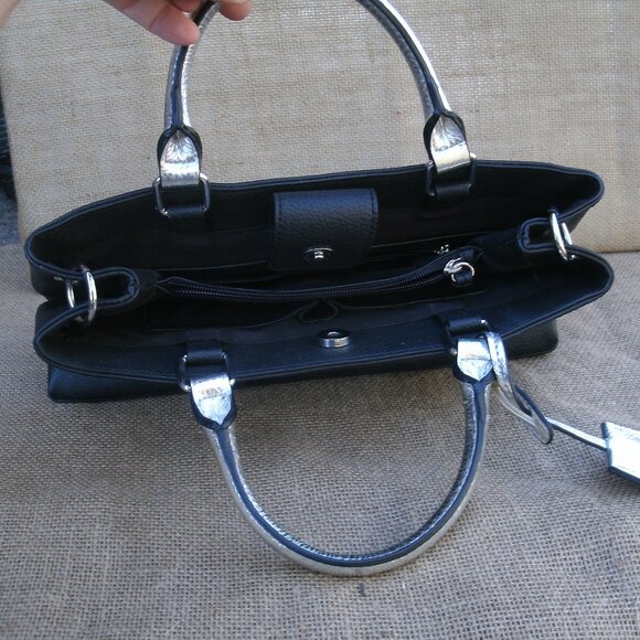 Black Nine West Tote Purse Faux Leather - Picture 5 of 16